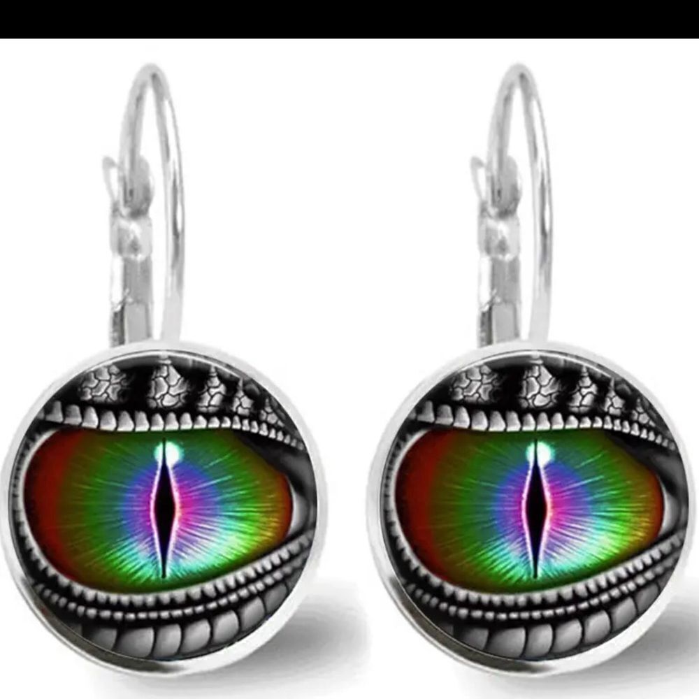 Dragon Eye Silver Tone Pierced Lever Back Earrings